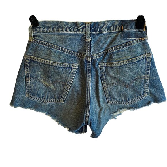Vtg Levis 501 Jean Shorts Womens 26 70s Big E Selvedge Cut Off Distress Thrashed - Picture 4 of 11